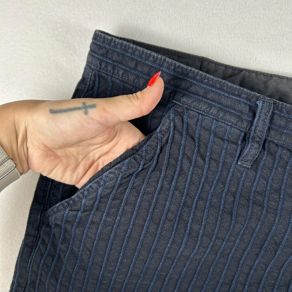 True Religion Shorts Mens 44 Blue Pinstripe Denim Chino Flat Front 8